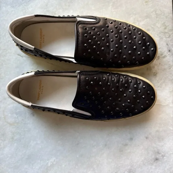 Saint Laurent Black Studded Slip-On Sneakers - Picture 6 of 8